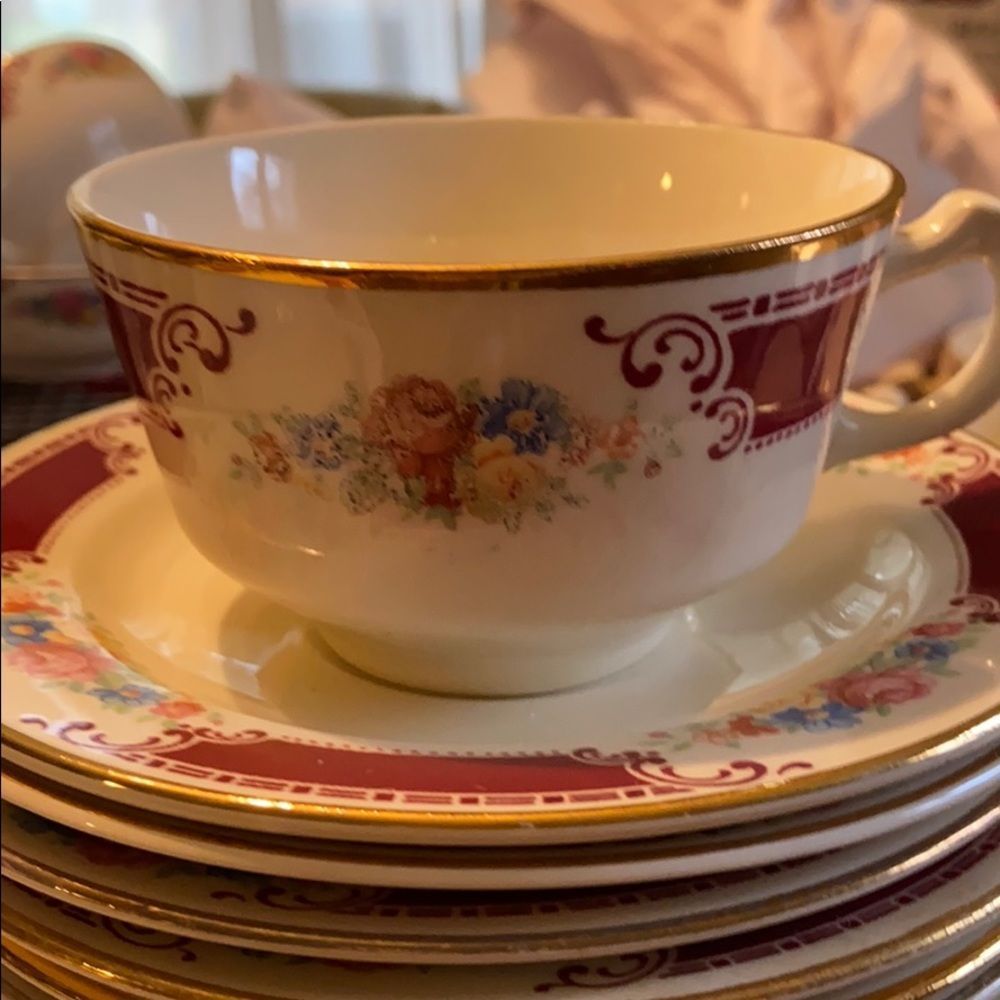 Vintage Homer Laughlin cup/saucers 17 of each- flower pattern USA